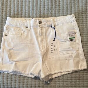 Eunina NWT Lulu super high rise cut off White Jean Shorts